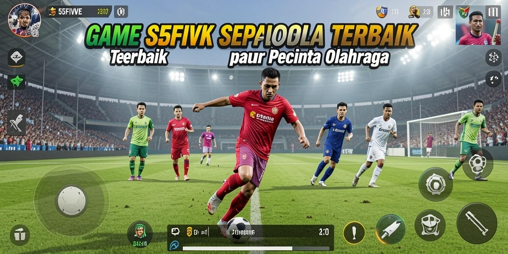 Tampilan gameplay 55FIVE dengan aksi sepak bola yang seru.