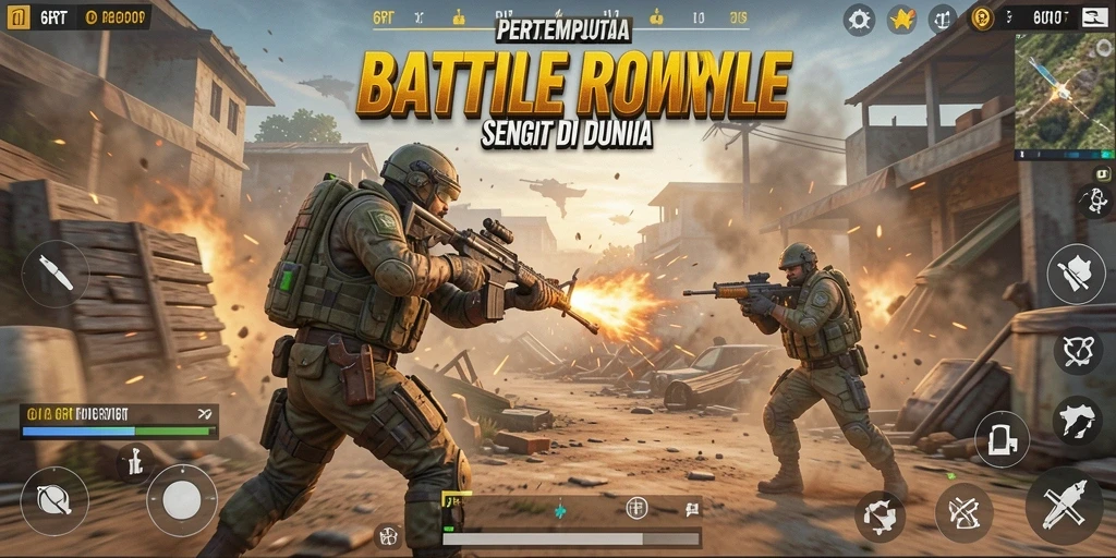 Tangkapan layar utama gameplay 6RT menampilkan aksi pertempuran yang intens.