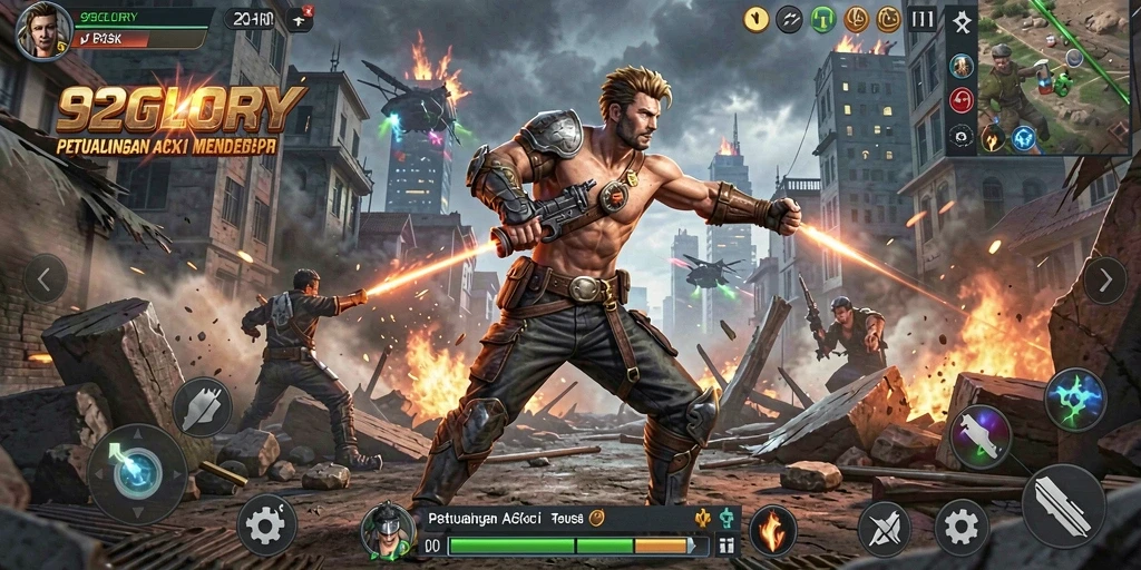 Tangkapan layar gameplay 92GLORY menampilkan aksi seru dalam pertempuran.