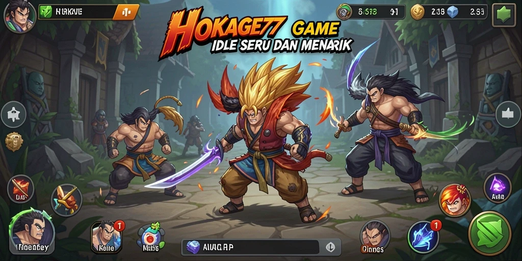 Screenshot gameplay HOKAGE77 menampilkan aksi santai dan karakter yang menawan.