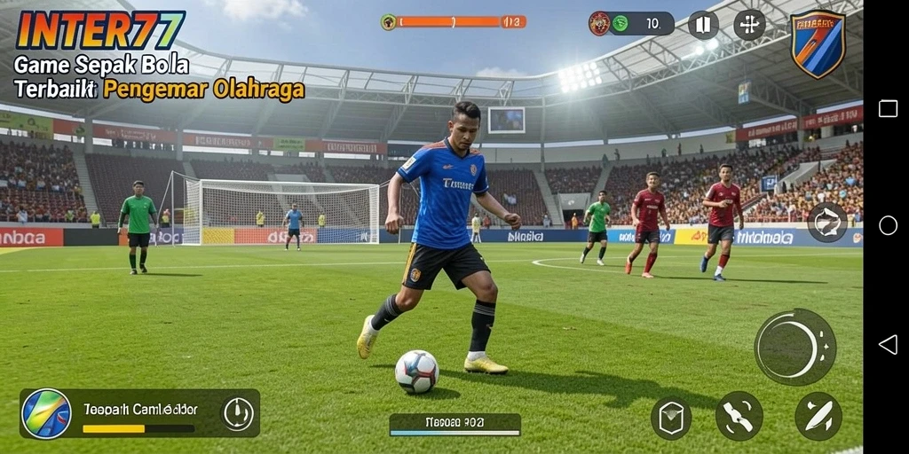 Tampilan gameplay sepak bola yang seru dan mendebarkan.