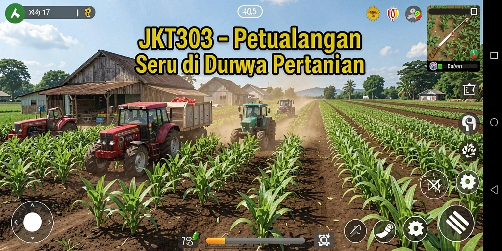 Screenshot gameplay <strong>JKT303</strong> yang menampilkan pertanian yang subur dan aktif.