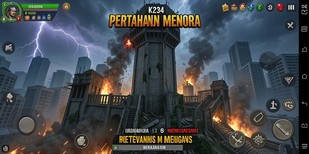 Screenshot gameplay K234 yang menampilkan aksi menara pertahanan.