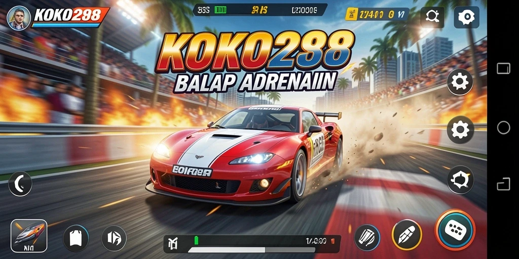 Screenshot utama KOKO288 menampilkan intensitas balapan yang seru.