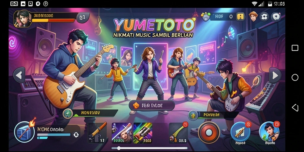 Screenshot menunjukkan gameplay seru YUMETOTO dengan berbagai pilihan lagu.